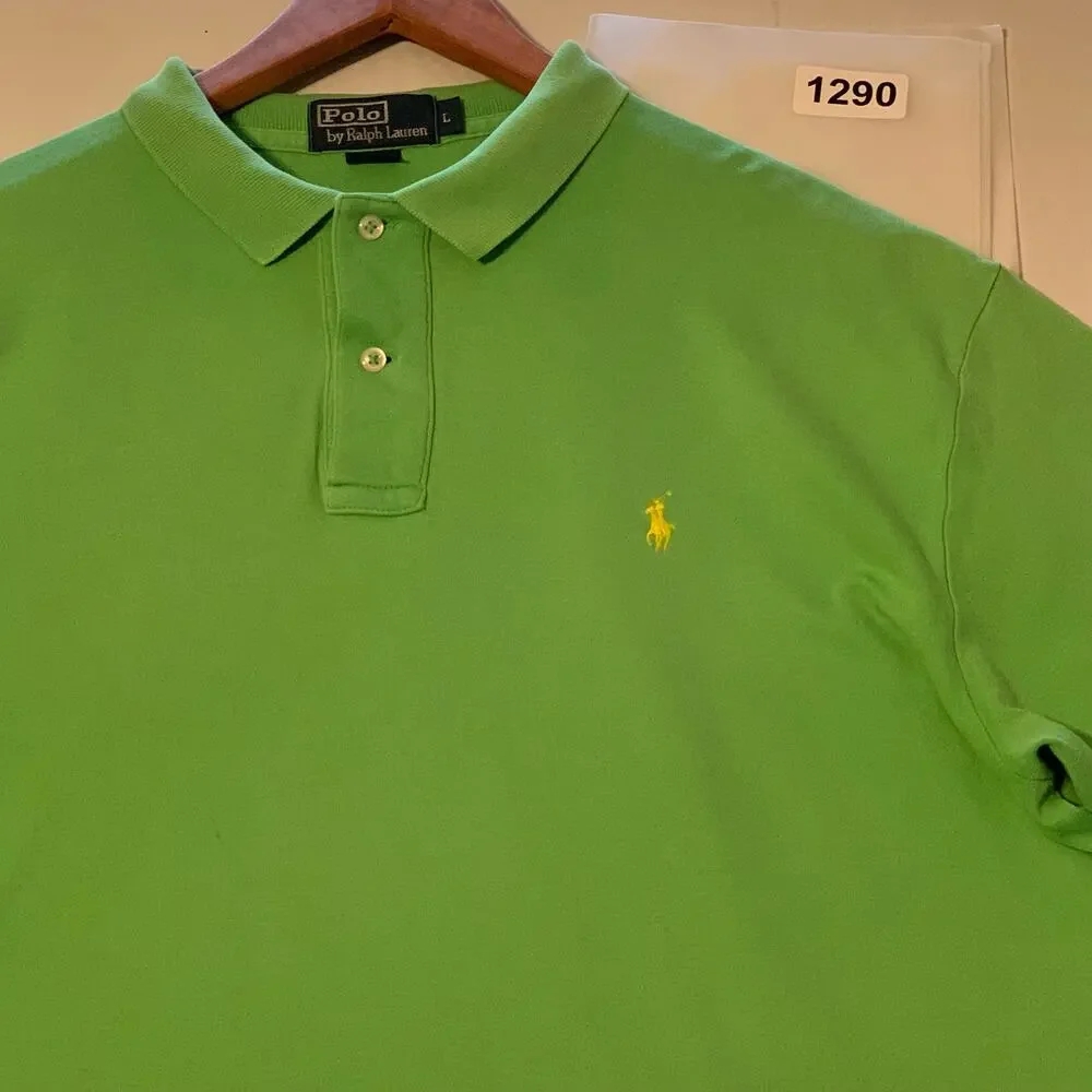 POLO BY RALPH LAUREN Men’s Green 2 Button Classic Fit Solid Cotton Polo Shirt Lg